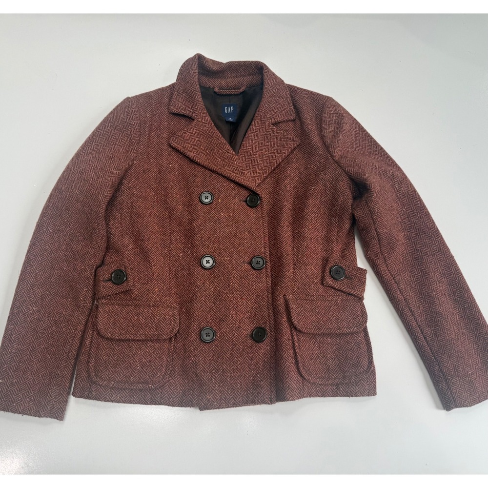 Gap Womens Herringbone Double Breasted Pea Coat Jacket Brown Red Size 14